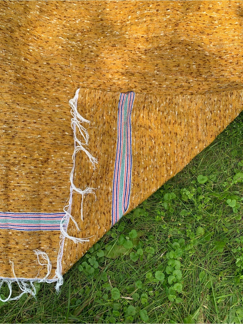 New handwoven Striped picnic Blanket wool - yellow boho Cozy Style 36 by 56 in